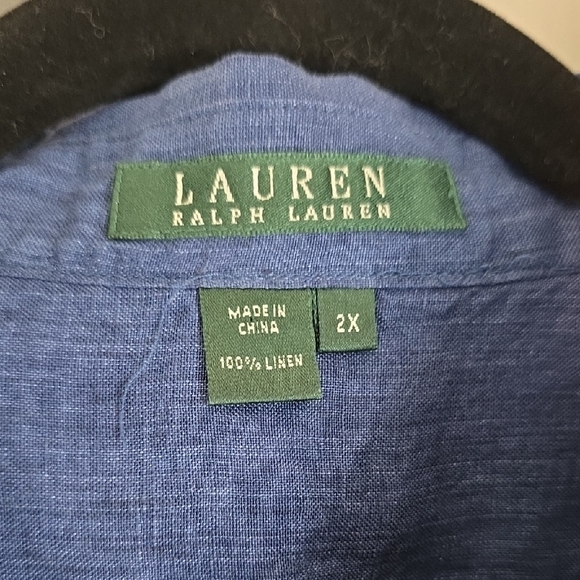 LRL Ralph Lauren Blue Button Down Linen Shirt 2x - Picture 3 of 11